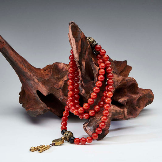 Health Energy Red Carnelian Agate and Obsidian Mala Necklace