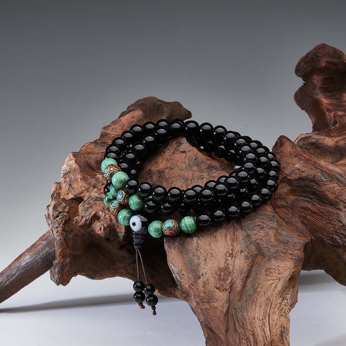 Protection Energy Obsidian and Malachite 108 Mala Bracelet
