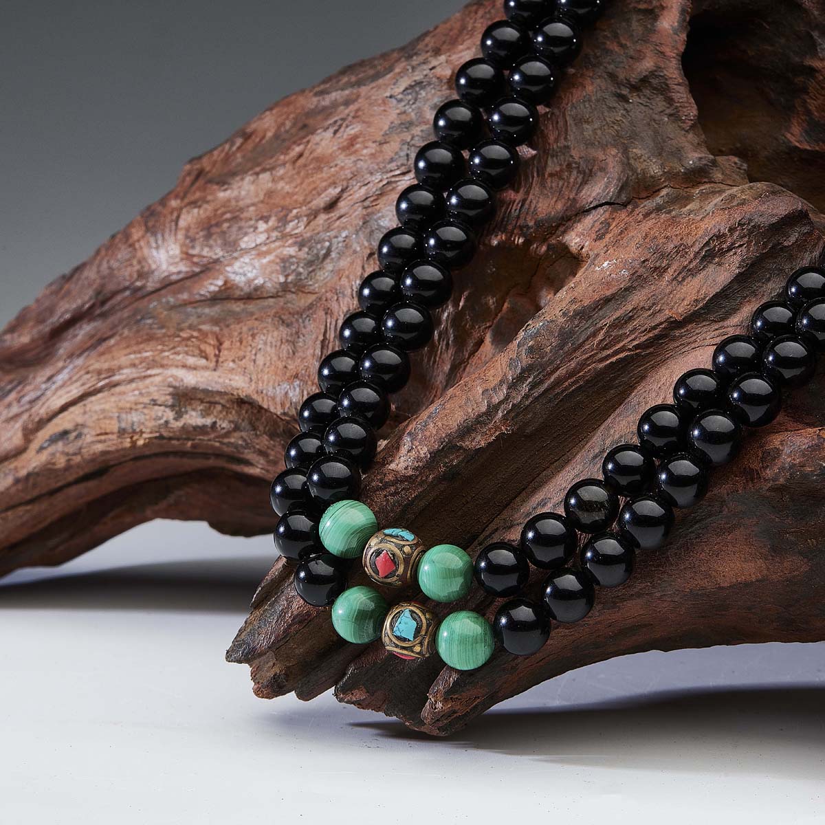 Protection Energy Obsidian and Turquoise Mala Necklace