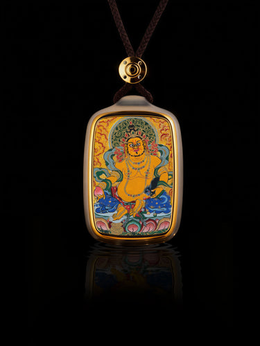 Abundant Wealth Yellow Jambhala Thangka Buddha Pendant