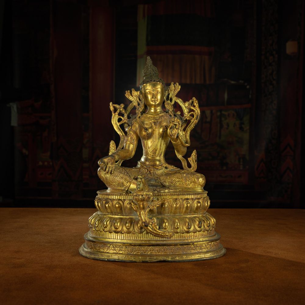 Qing Dynasty Green Tara Statue Tibetan Antique Buddha Statue  Gilt Ganzi Temple Pure Tibetan