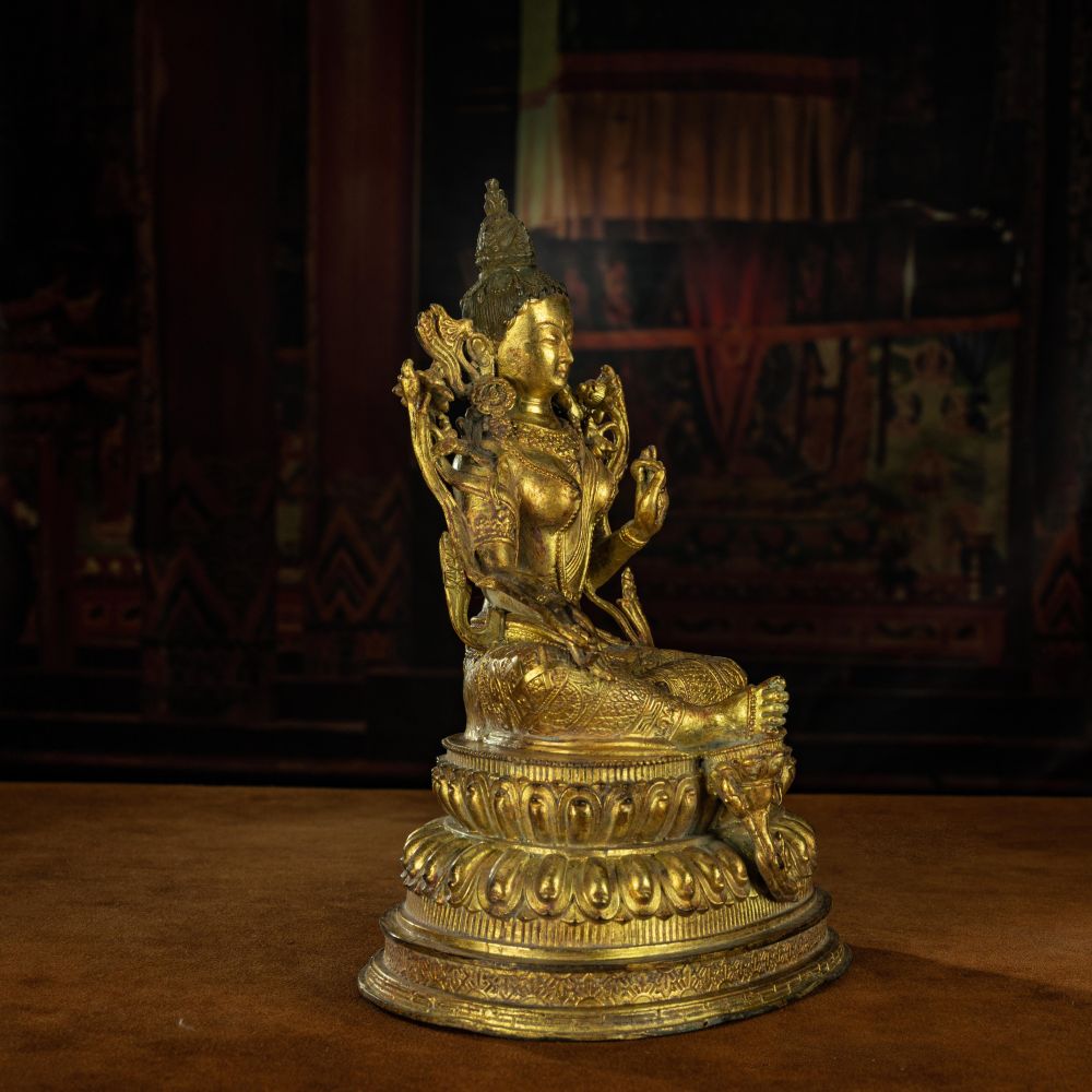 Qing Dynasty Green Tara Statue Tibetan Antique Buddha Statue  Gilt Ganzi Temple Pure Tibetan