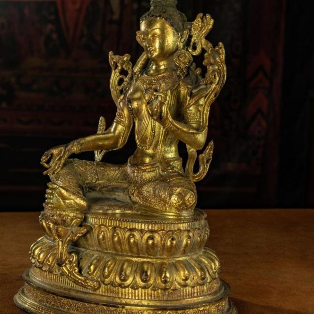 Qing Dynasty Green Tara Statue Tibetan Antique Buddha Statue  Gilt Ganzi Temple Pure Tibetan