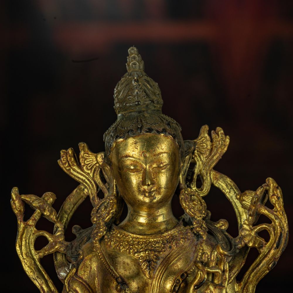 Qing Dynasty Green Tara Statue Tibetan Antique Buddha Statue  Gilt Ganzi Temple Pure Tibetan