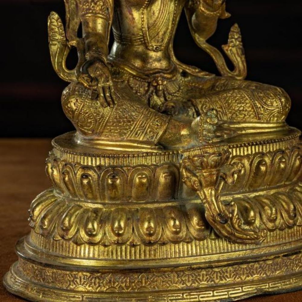 Qing Dynasty Green Tara Statue Tibetan Antique Buddha Statue  Gilt Ganzi Temple Pure Tibetan