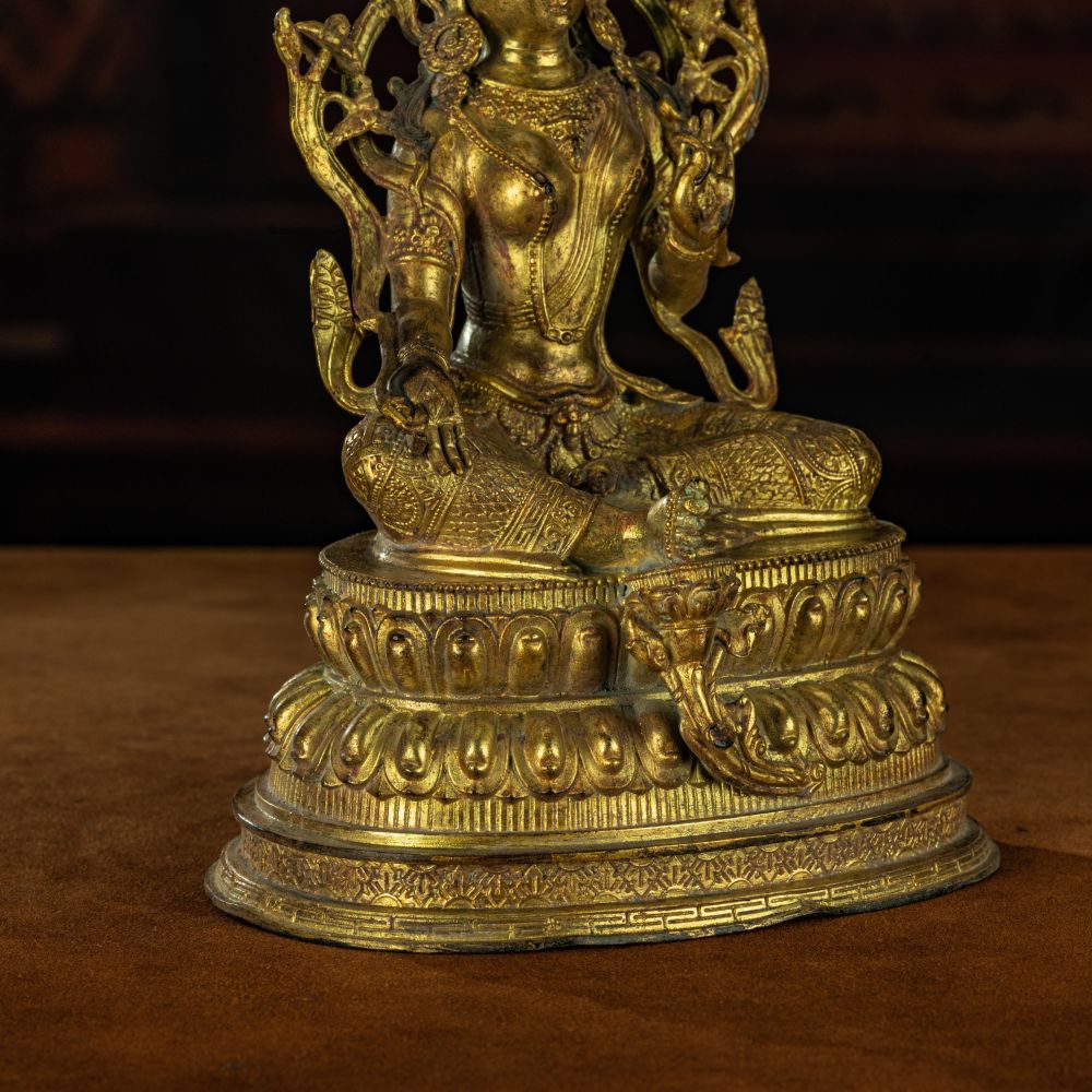 Qing Dynasty Green Tara Statue Tibetan Antique Buddha Statue  Gilt Ganzi Temple Pure Tibetan