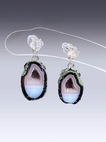 Healing Vitality Geode Earrings | Sterling Silver & Clear Quartz