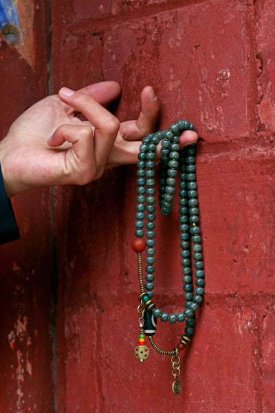 108 Bodhi Seed Dzi Bead Copper Mala Necklace