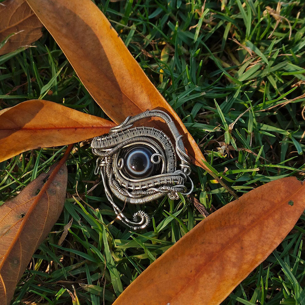 Guardian Eye Onyx Agate Silver Pendant