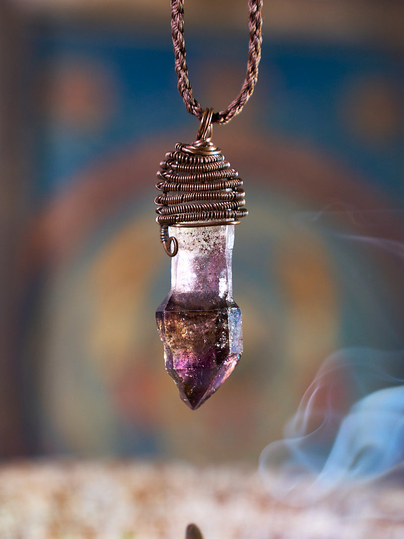 Sky Minerals Copper Capped Amethyst Point Pendant Necklace