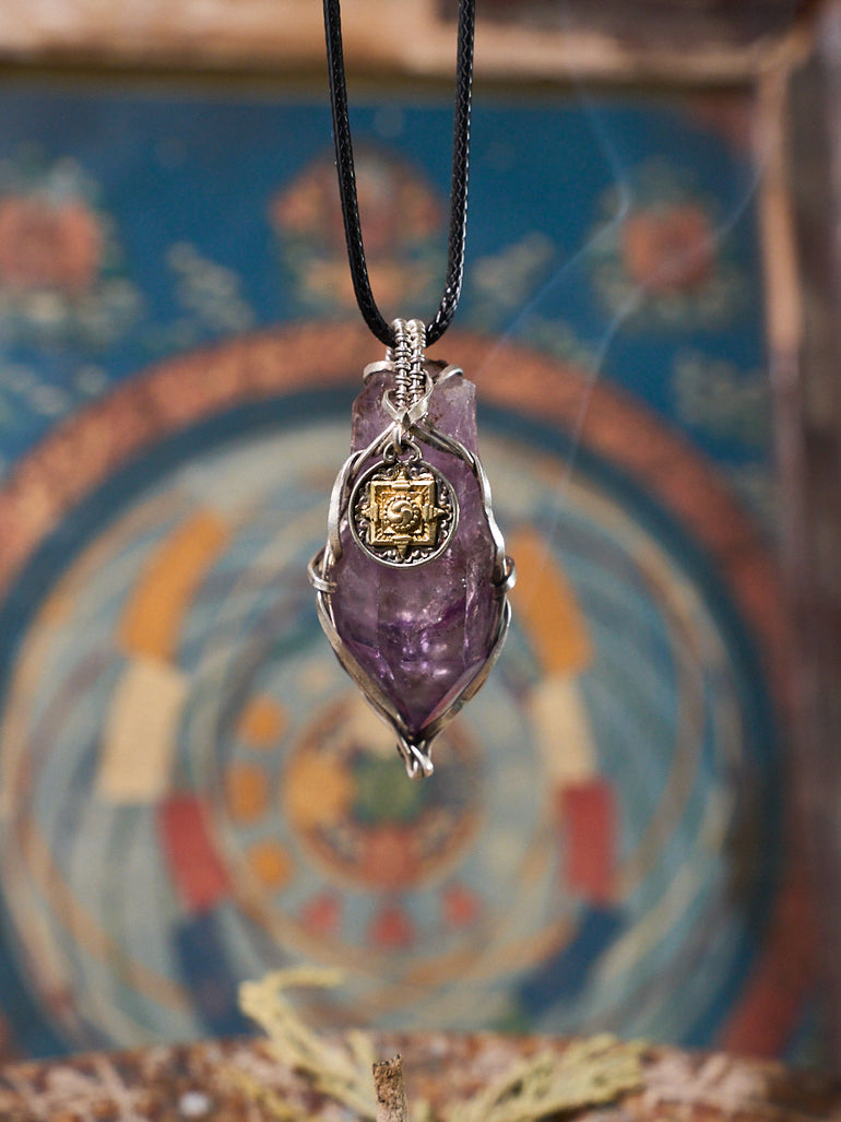 Spiritual Clarity Super Seven Amethyst Mandala Totem Silver Necklace