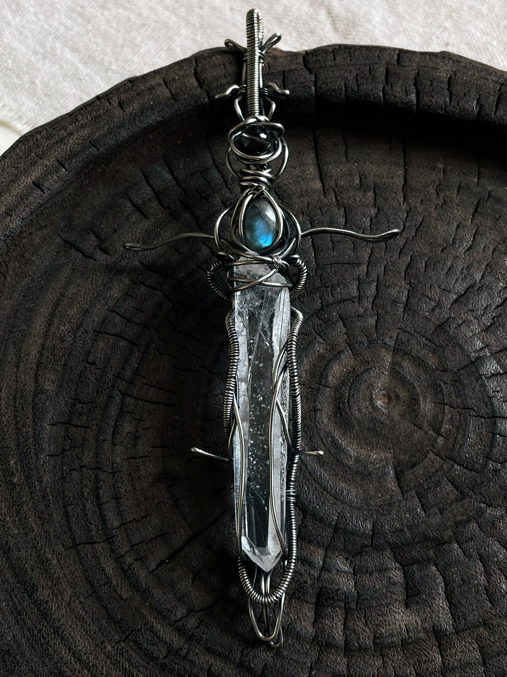 Guardian Blade of Light Clear Quartz Pendant