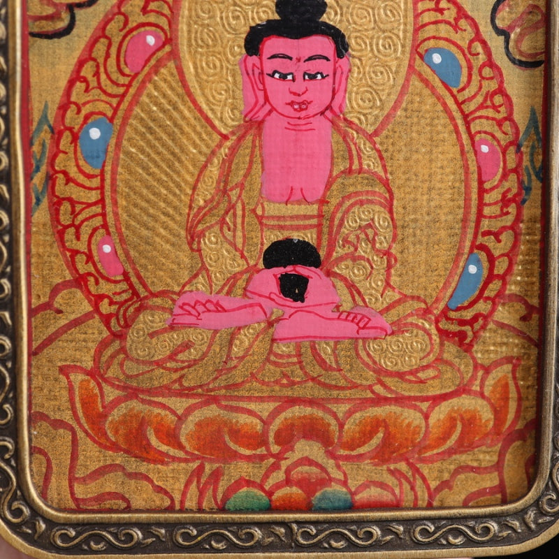 Amitabha Buddha Tibetan Thangka Pendant Hand-painted with Gold Outline and Vajra Shell puretibetan