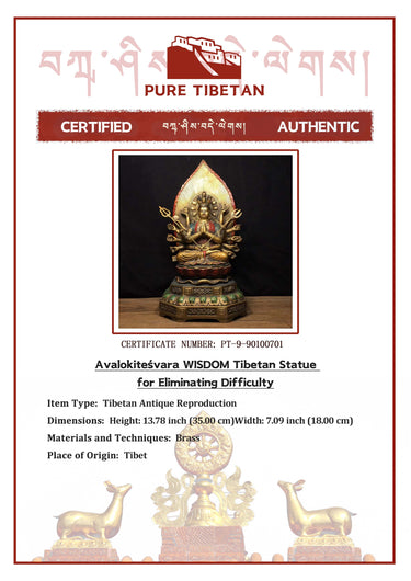 Avalokiteśvara WISDOM Tibetan Statue for Eliminating Difficulty puretibetan