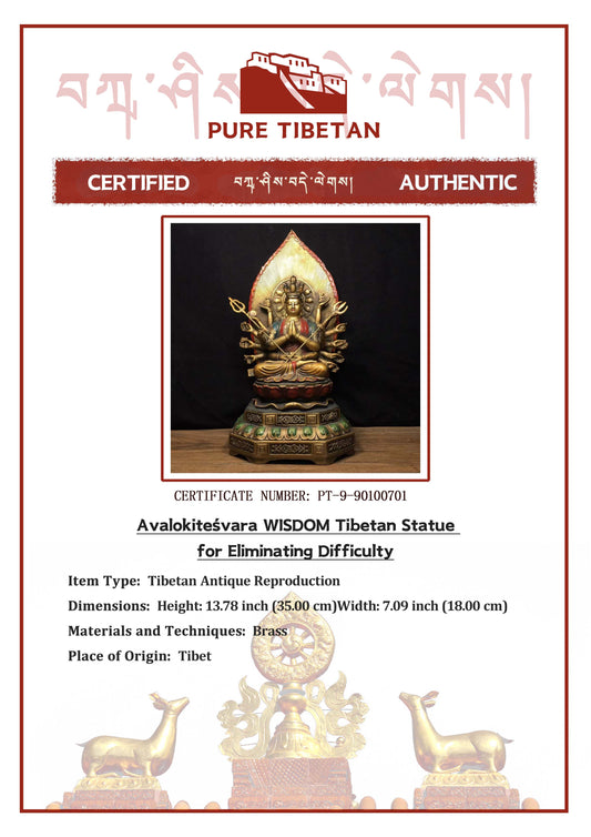 Avalokiteśvara WISDOM Tibetan Statue for Eliminating Difficulty puretibetan