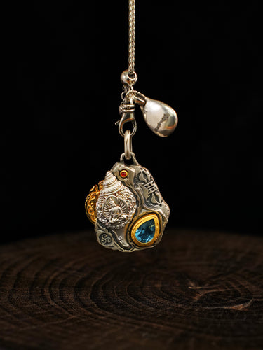Blessing Radiance Gemstone Buddha Hand Silver Pendant