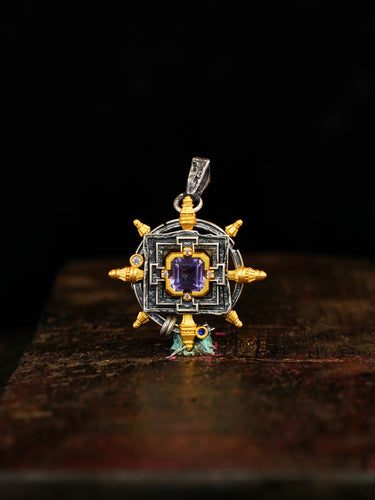 Ethereal Harmony Gemstone Mandala Silver Pendant