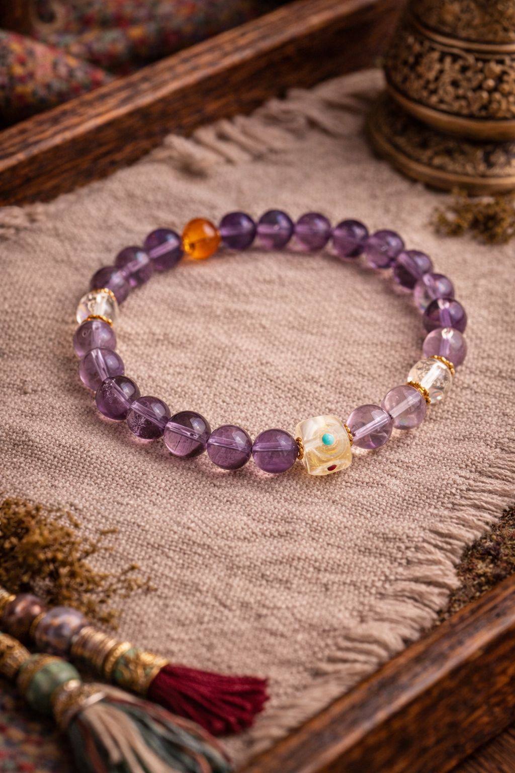 Dreamy Bloom Amethyst Clear Citrine Crystal Bracelet
