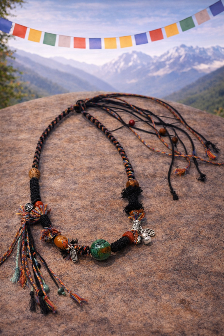 Free Spirit Turquoise Cotton Rope Boho Tibetan Necklace