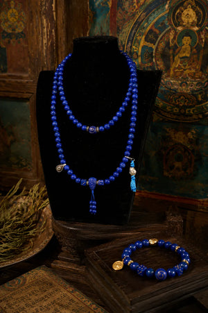 Wisdom Awakening Conch & Dragon Lapis Lazuli 108 Mala Set