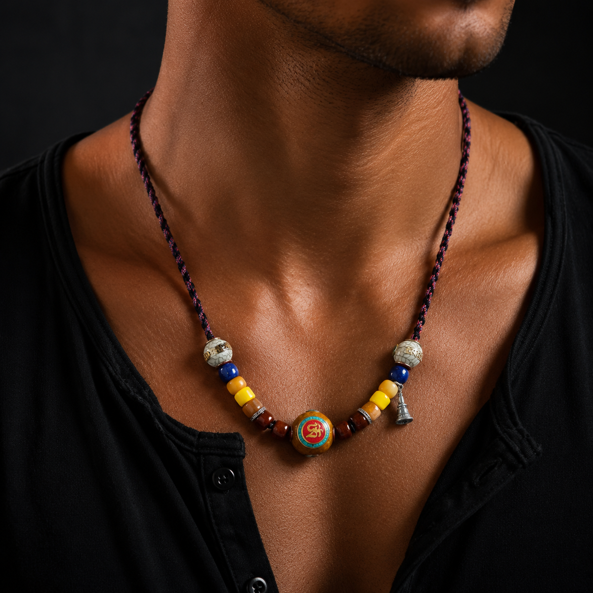 Blessed OM Amber Necklace for Prosperity & Protection