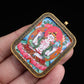 Chaturbhuja Lokeshvara Tibetan Thangka Pendant with Nine Square Diagram Shell puretibetan