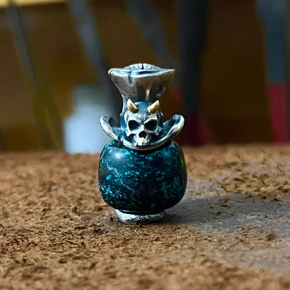 Strength Guardian Skull Turquoise 24K Gold Sterling Silver Pendant