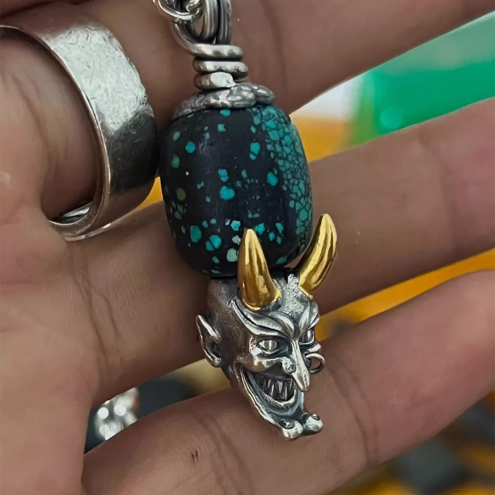 Strength Guardian Skull Turquoise 24K Gold Sterling Silver Pendant