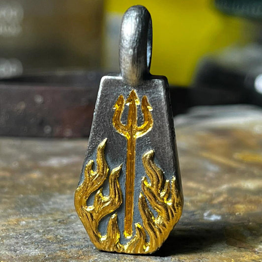 Shiva's Guardian Engravable 24K Gold Sterling Silver Pendant