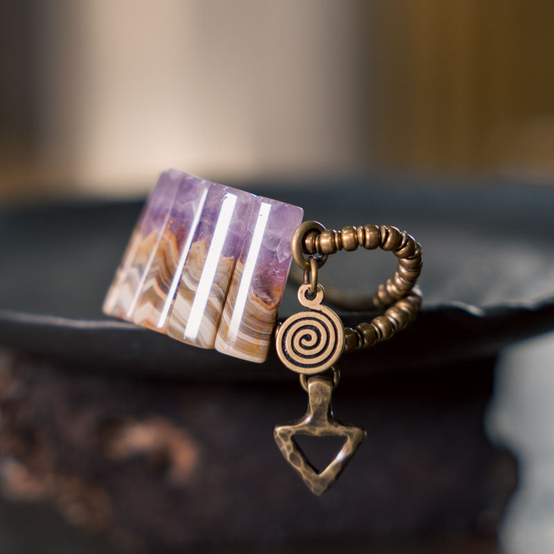 Mystic Harmony Amethyst Agate Hand Bracelet with Brass