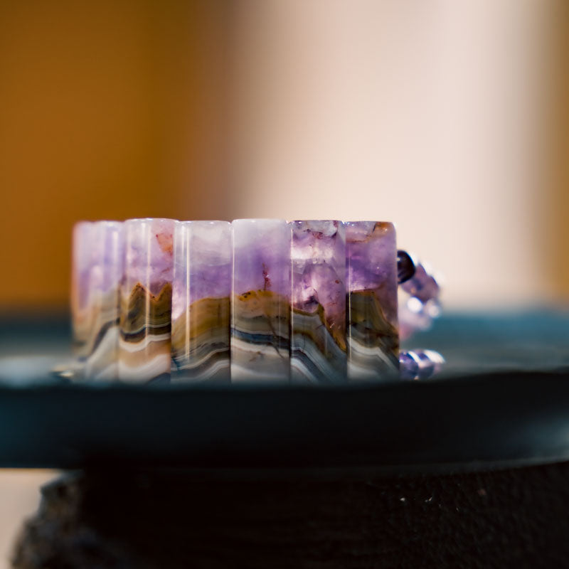 Hand Bracelet with Amethyst Agate and Brass