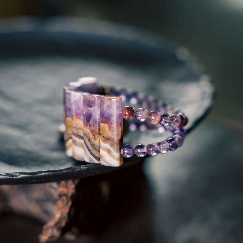 Hand Bracelet with Amethyst Agate and Brass