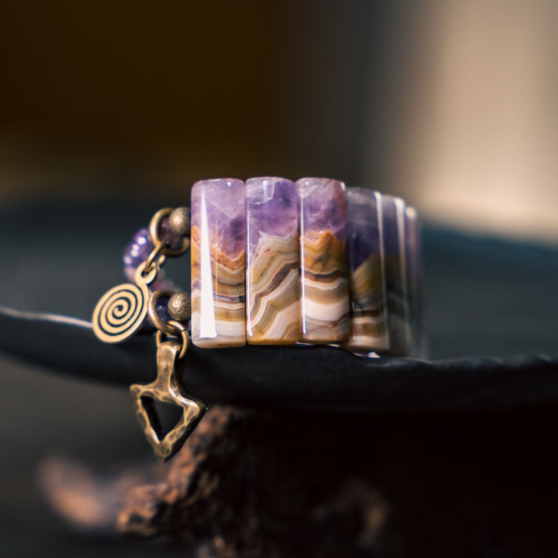 Hand Bracelet with Amethyst Agate and Brass