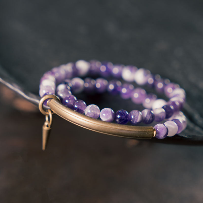 Celestial Serenity Amethyst Bracelet with Brass