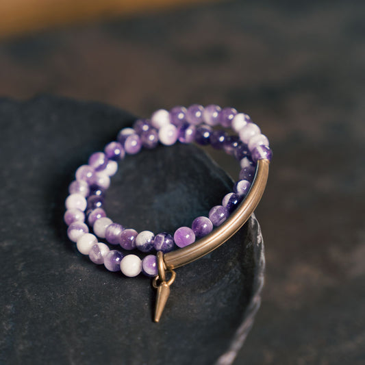 Celestial Serenity Amethyst Bracelet with Brass