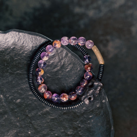 Amethyst Ghost Spirit Bracelet with Sandalwood Beads