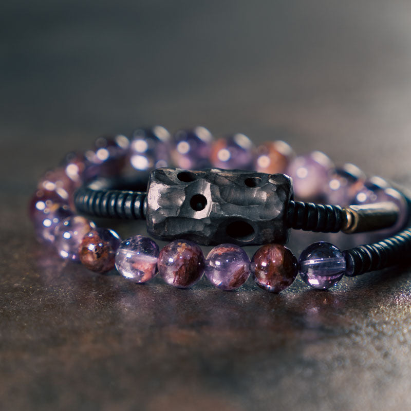 Amethyst Ghost Spirit Bracelet with Sandalwood Beads