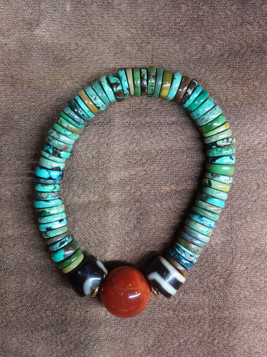 【Unique Item】 Natural Turquoise Dzi  Bead Bracelet (Women's Edition)