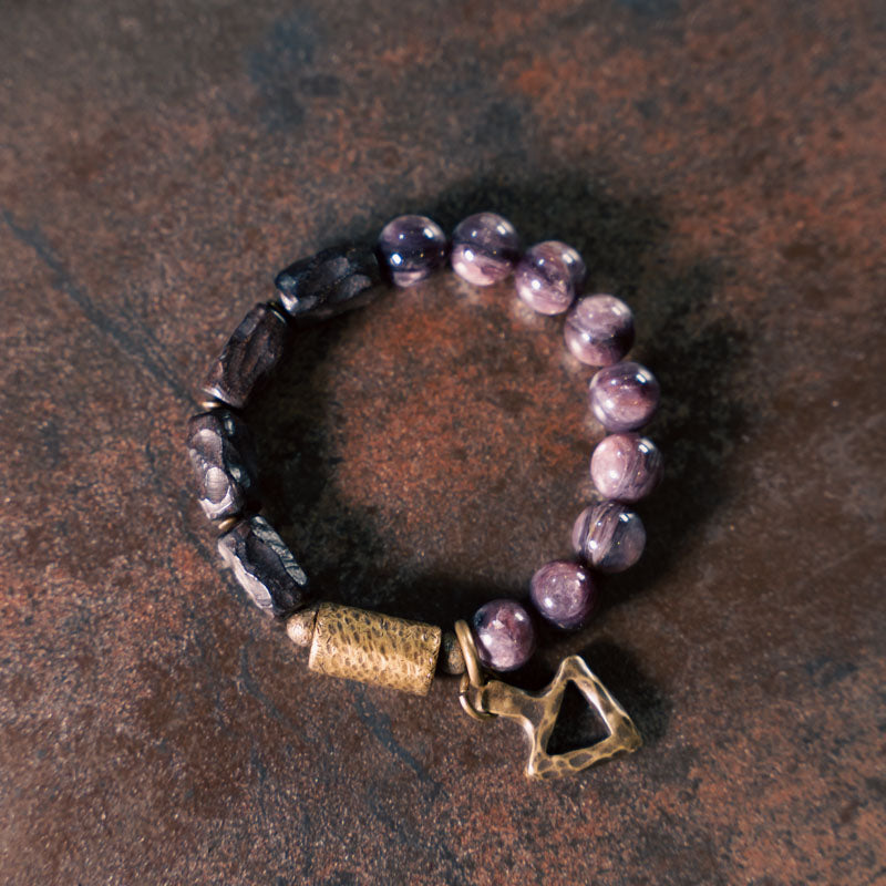 Amethyst Mica Spirit Bracelet with Brass and Sandalwood