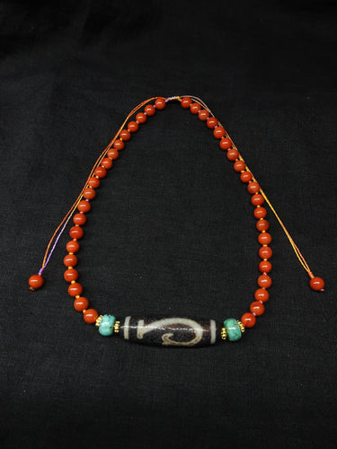 【Unique Item】 Green Turquoise South Red Agate Weathered Heavenly Bead Necklace