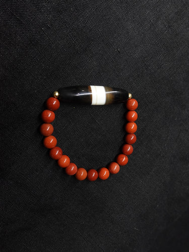 【Unique Item】South Red Agate Wide Dzi Bead Bracelet