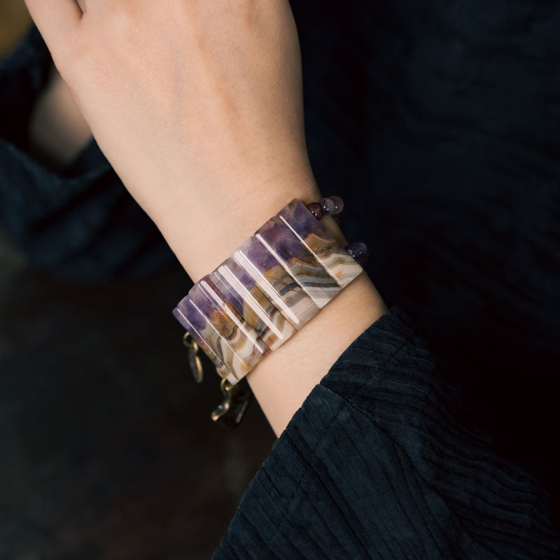 Hand Bracelet with Amethyst Agate and Brass