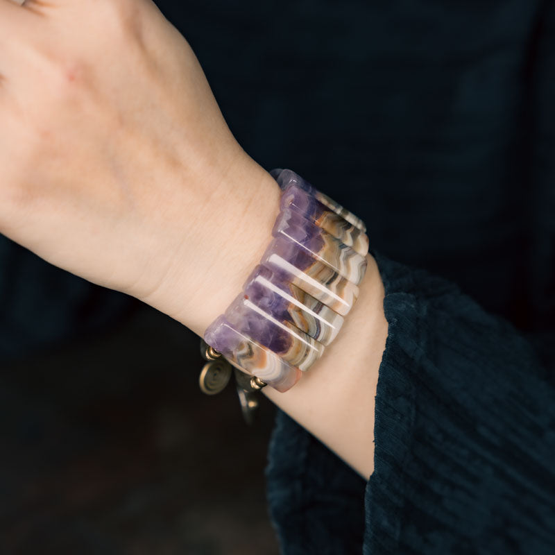 Mystic Harmony Amethyst Agate Hand Bracelet with Brass