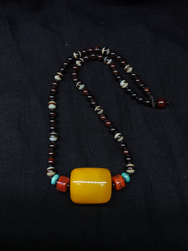 【Unique Item】 Tube Bead Amber String Bead Raw Mineral Heavenly Bead Necklace