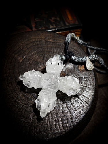 Clear Quartz Cross Dorje | Tibetan Vajra Protective Pendant