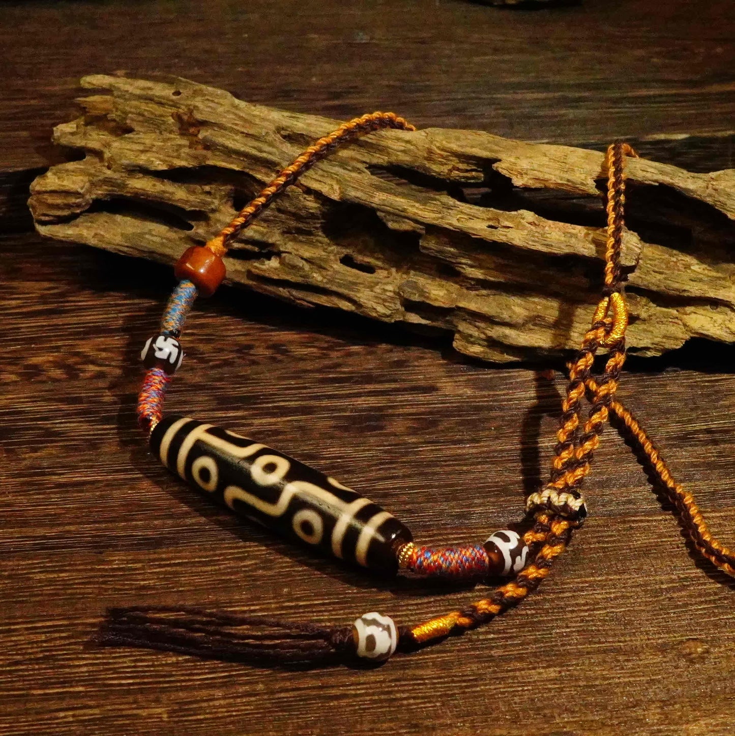 Nine Eyes Dzi Beads - Tibetan Millennium Dzi Beads - Handmade Rope