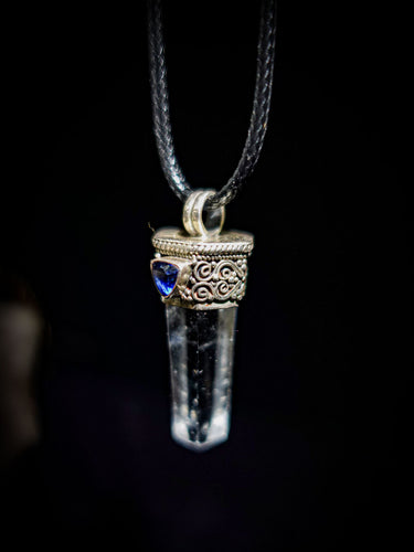 Clear Quartz & Sapphire Sterling Silver Pendant