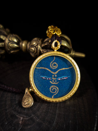 Tibetan Hand-Painted Thangka Pendant - Medicine Buddha Talisman