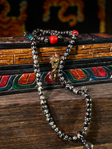Tibetan Black Agate Mantra Charm Bracelet