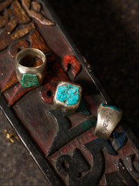 Heaven Earth Union Raw Turquoise Tibetan Silver Ring